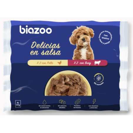 DELICIAS EN SALSA GF POLLO Y BUEY 4X100GR - PERROS